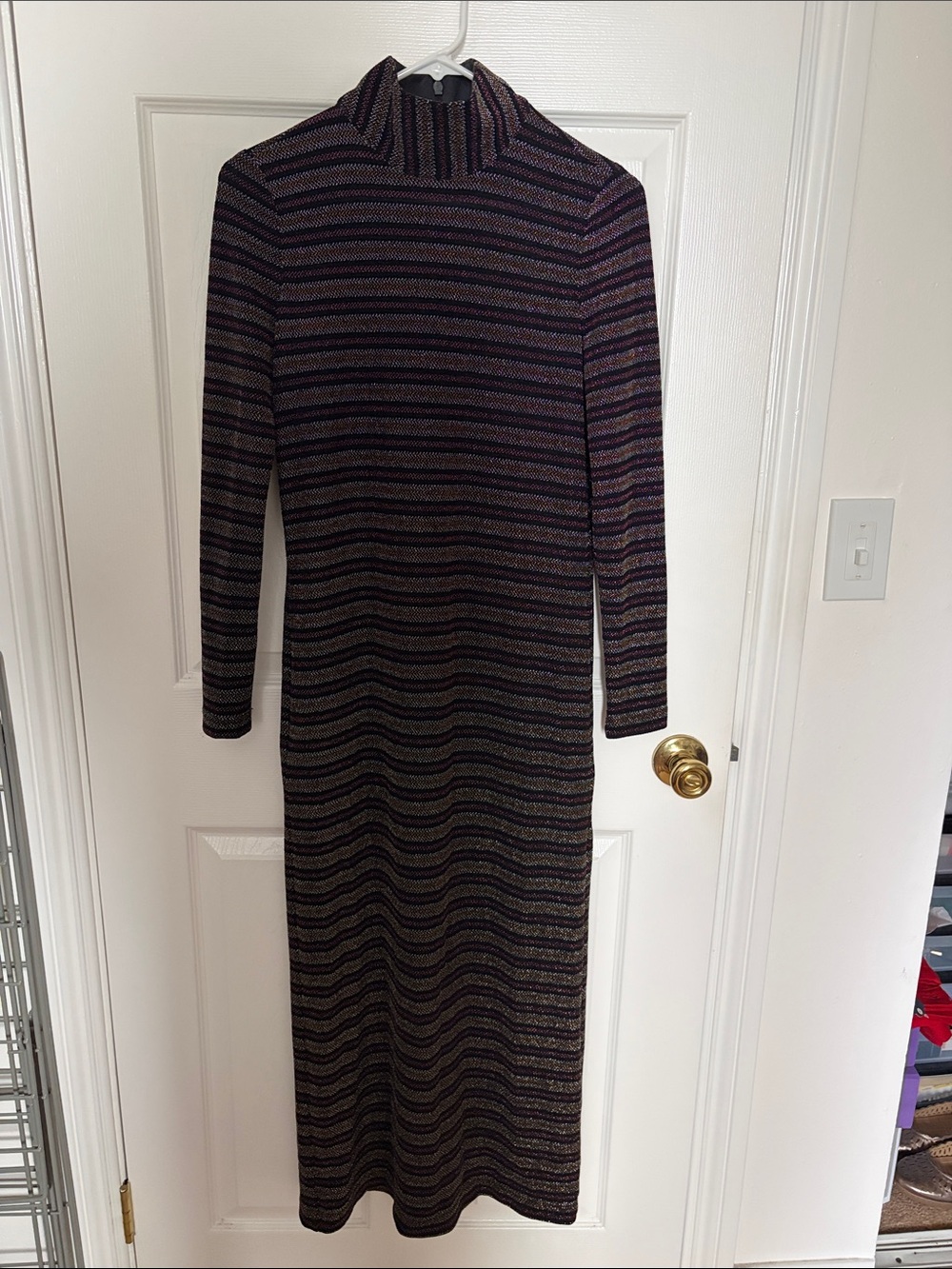 Tory Burch Long Sleeve Maxi Dress - Black, Pink, Gold & Silver